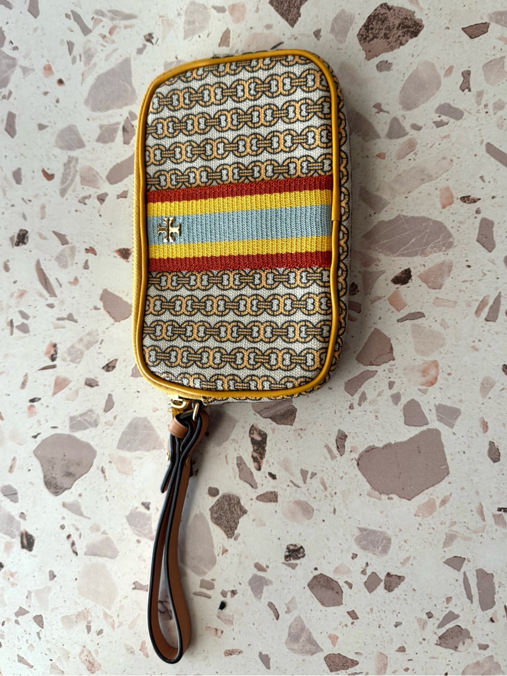 Tory Burch Yellow, Red & Light Blue Chain-Print Wristlet